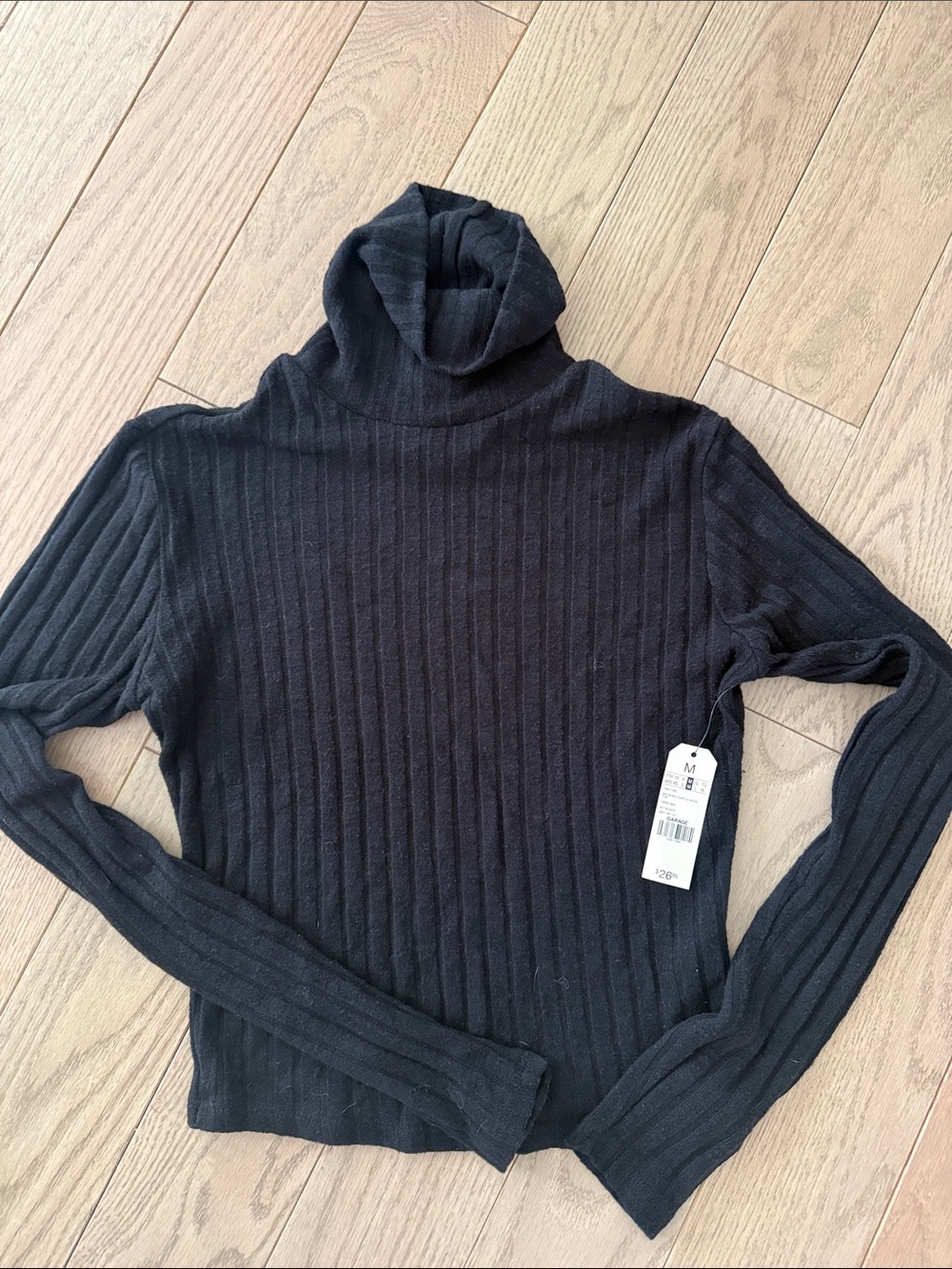Garage Jet Black Ribbed Turtle Neck Top